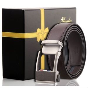 Men Brown Slide Buckle Leather Dress Comfort Belt